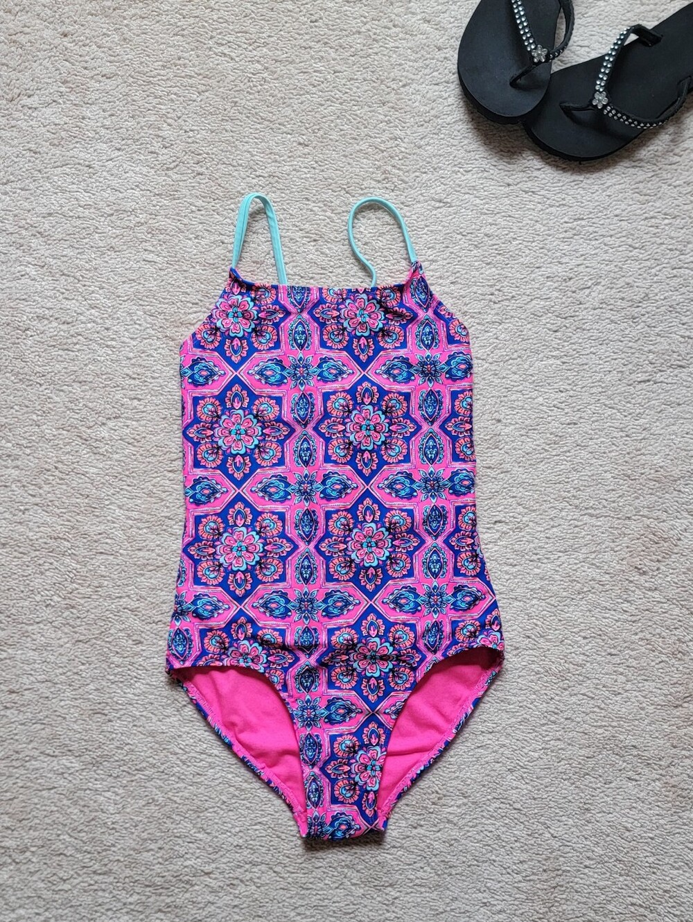 Pink & Blue Floral Girls' One-Piece Swimsuit